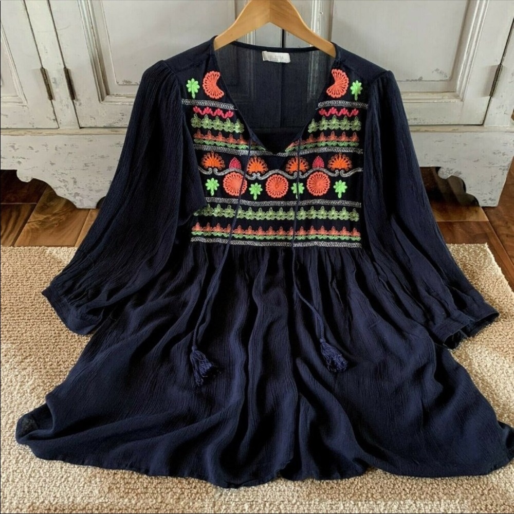 Embroidered Navy Tunic/Dress